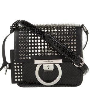 Salvatore Ferragamo Studded Exotics Python Shoulder Grancini Flap Mini Bag